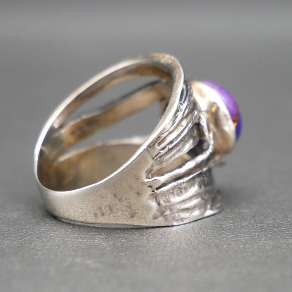 Organic Style Sterling Silver & Copper Vein Purple Turquoise Ring Size 8.5 - Picture 3 of 8